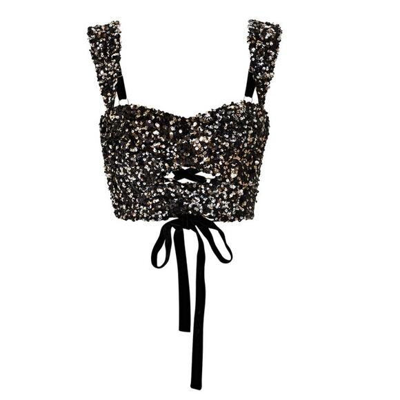 New Free People Sabina Musayev Renny Augustos Sequin Crop Top Set $445 Large - Picture 3 of 8